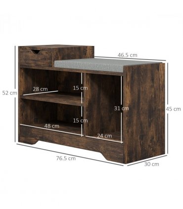 HOMCOM Upholstered Entryway Shoe Bench with Storage Drawer Open Shelf Brown