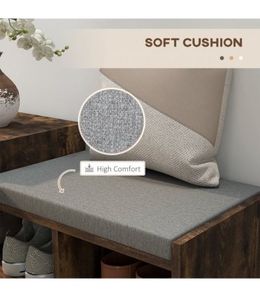 HOMCOM Upholstered Entryway Shoe Bench with Storage Drawer Open Shelf Brown