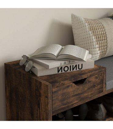 HOMCOM Upholstered Entryway Shoe Bench with Storage Drawer Open Shelf Brown
