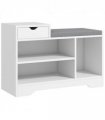 HOMCOM Upholstered Entryway Shoe Bench with Storage Drawer Open Shelf White