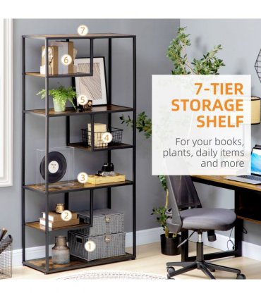 Storage Shelves Rustic Brown 83L x 34W x 180H cm Seven-tier Steel Frame Shelf