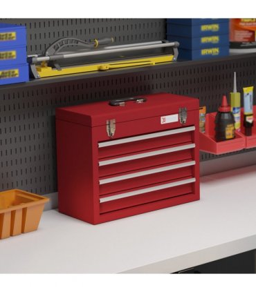 DURHAND Lockable 4 Drawer Tool Chest with Ball Bearing Slide Drawers Red