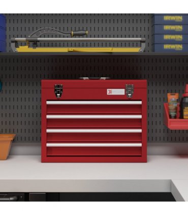 DURHAND Lockable 4 Drawer Tool Chest with Ball Bearing Slide Drawers Red