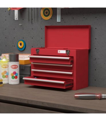DURHAND Lockable 4 Drawer Tool Chest with Ball Bearing Slide Drawers Red