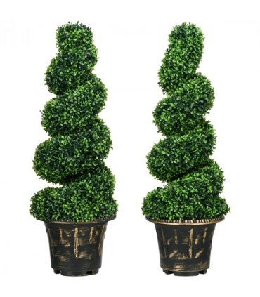 HOMCOM Set of 2 Potted Artificial Plants, Topiary Spiral Boxwood Trees, 90cm