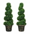HOMCOM Set of 2 Potted Artificial Plants, Topiary Spiral Boxwood Trees, 90cm