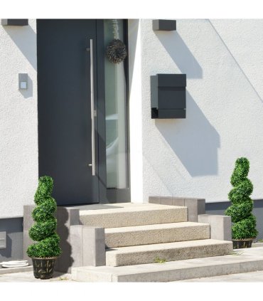 HOMCOM Set of 2 Potted Artificial Plants, Topiary Spiral Boxwood Trees, 90cm