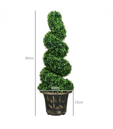 HOMCOM Set of 2 Potted Artificial Plants, Topiary Spiral Boxwood Trees, 90cm
