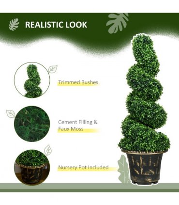 HOMCOM Set of 2 Potted Artificial Plants, Topiary Spiral Boxwood Trees, 90cm