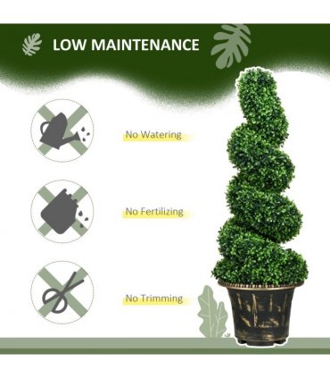 HOMCOM Set of 2 Potted Artificial Plants, Topiary Spiral Boxwood Trees, 90cm