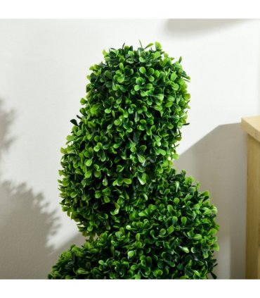 HOMCOM Set of 2 Potted Artificial Plants, Topiary Spiral Boxwood Trees, 90cm