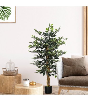 Artificial Ficus Tree Green Thick Plastic 15L x 15W x 130H cm - Lifelike Leaves
