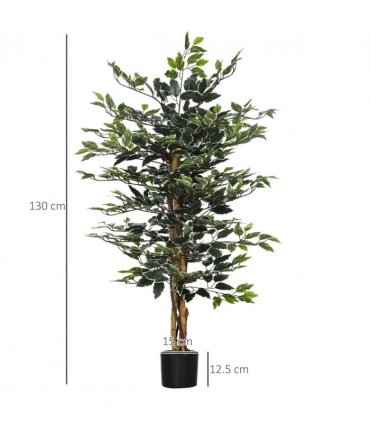 Artificial Ficus Tree Green Thick Plastic 15L x 15W x 130H cm - Lifelike Leaves