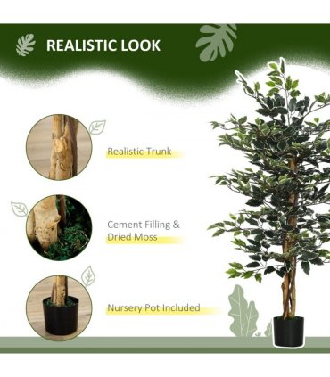 Artificial Ficus Tree Green Thick Plastic 15L x 15W x 130H cm - Lifelike Leaves