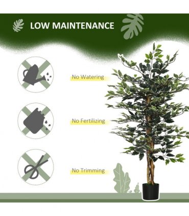 Artificial Ficus Tree Green Thick Plastic 15L x 15W x 130H cm - Lifelike Leaves
