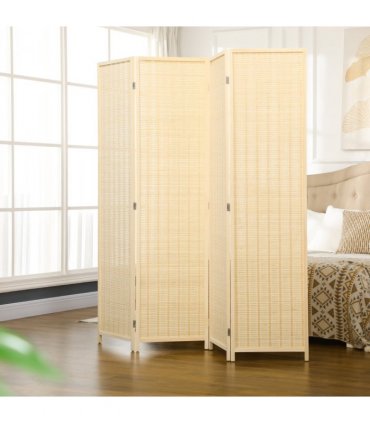 HOMCOM 4 Panel Folding Room Divider 170cm Wall Privacy Screen Protector Natural