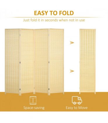 HOMCOM 4 Panel Folding Room Divider 170cm Wall Privacy Screen Protector Natural