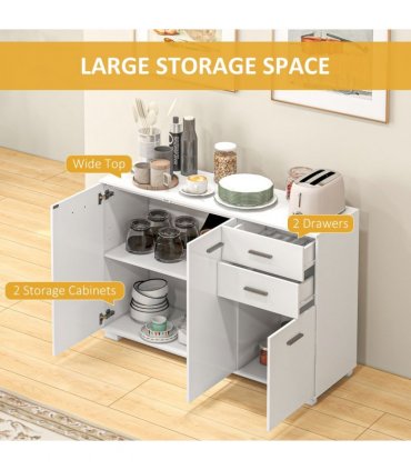 HOMCOM Modern Sideboard Kitchen Storage Cabinet with 2 Drawers and Shelves