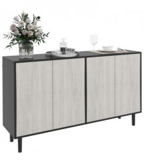 Sideboard Black 121L x 37W x 75H cm Storage Cabinet Adjustable Shelves Home Tidy