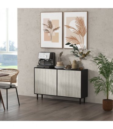 Sideboard Black 121L x 37W x 75H cm Storage Cabinet Adjustable Shelves Home Tidy