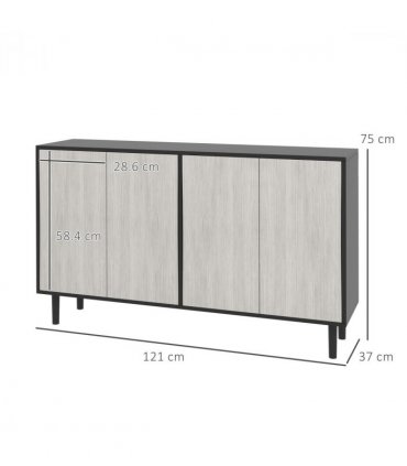 Sideboard Black 121L x 37W x 75H cm Storage Cabinet Adjustable Shelves Home Tidy