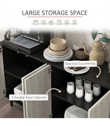 Sideboard Black 121L x 37W x 75H cm Storage Cabinet Adjustable Shelves Home Tidy