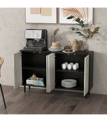 Sideboard Black 121L x 37W x 75H cm Storage Cabinet Adjustable Shelves Home Tidy