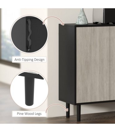 Sideboard Black 121L x 37W x 75H cm Storage Cabinet Adjustable Shelves Home Tidy