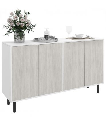 Sideboard White 121L x 37W x 75H cm HOMCOM Storage Cabinet Adjustable Shelves