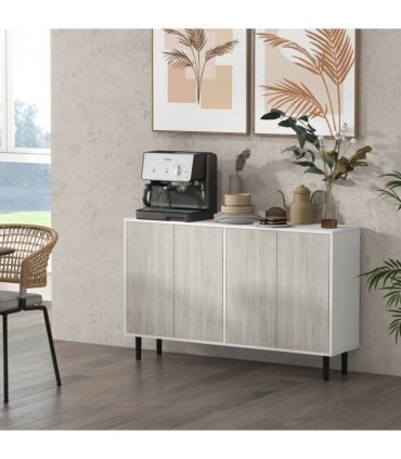 Sideboard White 121L x 37W x 75H cm HOMCOM Storage Cabinet Adjustable Shelves
