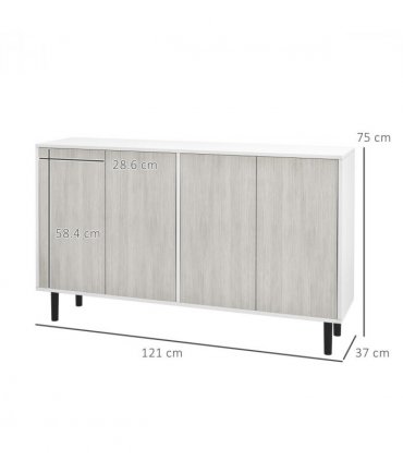 Sideboard White 121L x 37W x 75H cm HOMCOM Storage Cabinet Adjustable Shelves