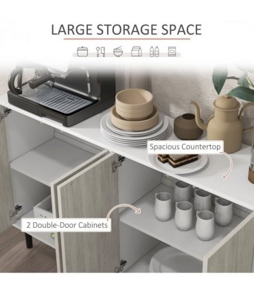 Sideboard White 121L x 37W x 75H cm HOMCOM Storage Cabinet Adjustable Shelves