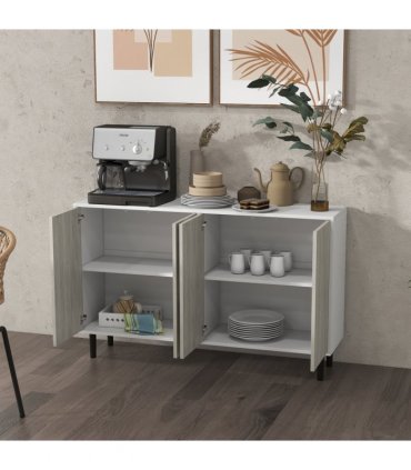 Sideboard White 121L x 37W x 75H cm HOMCOM Storage Cabinet Adjustable Shelves