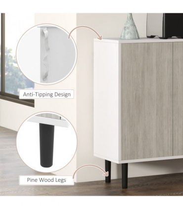 Sideboard White 121L x 37W x 75H cm HOMCOM Storage Cabinet Adjustable Shelves
