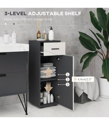 Steel Grey Bathroom Storage Cabinet with Soft Close Door, 30L x 30W x 82H cm