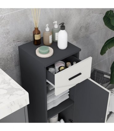 Steel Grey Bathroom Storage Cabinet with Soft Close Door, 30L x 30W x 82H cm