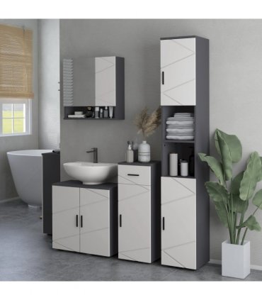 Steel Grey Bathroom Storage Cabinet with Soft Close Door, 30L x 30W x 82H cm