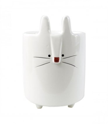 Ceramic White Rabbit Planter 15cm Home Decor Display Plants Flowers
