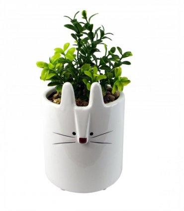 Ceramic White Rabbit Planter 15cm Home Decor Display Plants Flowers
