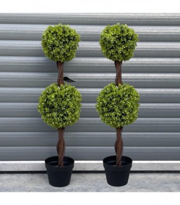 90cm Pair of Green Double Ball Topiary Trees
