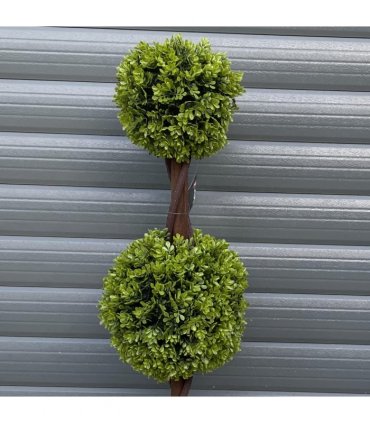 90cm Pair of Green Double Ball Topiary Trees