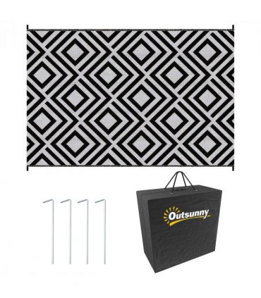 Outdoor Rug Black and White Rhombus 182 x 274 cm Polypropylene Plastic Non-woven