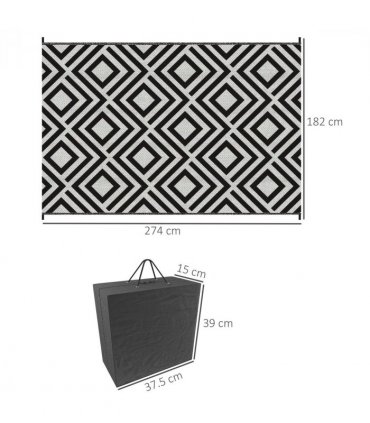 Outdoor Rug Black and White Rhombus 182 x 274 cm Polypropylene Plastic Non-woven