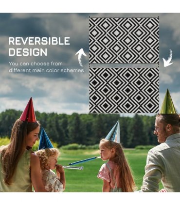 Outdoor Rug Black and White Rhombus 182 x 274 cm Polypropylene Plastic Non-woven