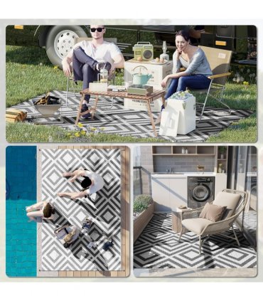 Outdoor Rug Black and White Rhombus 182 x 274 cm Polypropylene Plastic Non-woven