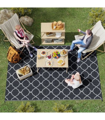 Outsunny Reversible Waterproof Outdoor Rug with Carry Bag, 182 x 274 cm, Black