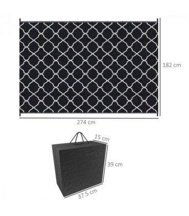 Outsunny Reversible Waterproof Outdoor Rug with Carry Bag, 182 x 274 cm, Black