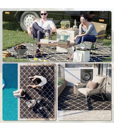 Outsunny Reversible Waterproof Outdoor Rug with Carry Bag, 182 x 274 cm, Black