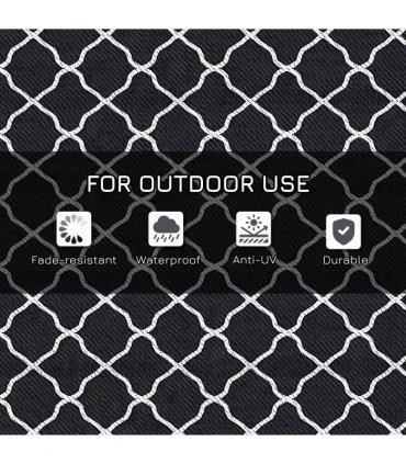 Outsunny Reversible Waterproof Outdoor Rug with Carry Bag, 182 x 274 cm, Black