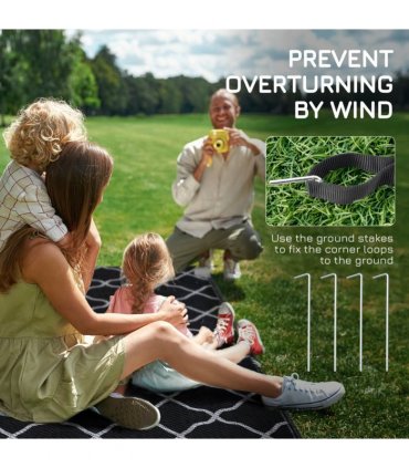 Outsunny Reversible Waterproof Outdoor Rug with Carry Bag, 182 x 274 cm, Black